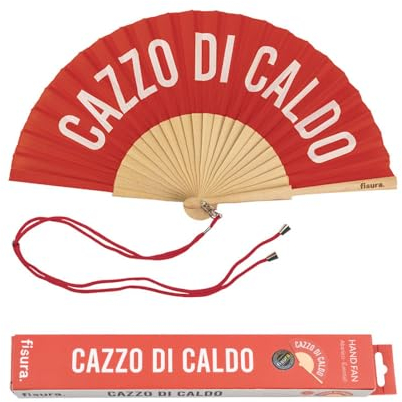 Fisura - Originale ventaglio cazzo di caldo. Ventilatore a mano in legno moderno e divertente. Ventaglio rosso. Ventaglio con cordino porta ventaglio. Misure: 42,5 x 23 cm. Legno e tessuto.
