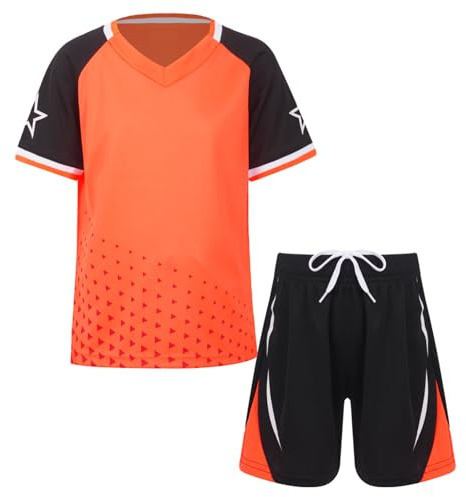 Freebily Sportdräkt Barn Pojkar Fotbollströja och Sportshorts Träningsoverall Sommar Träning Fotboll och Basketuniformer Kortärmat Set, Apelsin, 11-12 �r