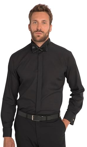 JP 1880, Chemise de Smoking pour Homme avec Boutons de Manchette élégants jusqu'à 8XL, Noir, XXXXXL