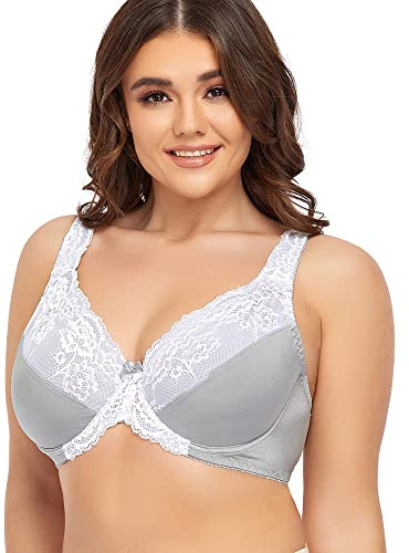 Ayigedu UK Ladies Underwire Plus Size Full Coverage Bra Non Padded Minimizer Bras 46F Grey