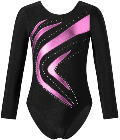 Alvivi Flicka gymnastikdräkt långärmad gymnastikdräkt färgblock balettdräkt balettdräkt baletttröja leotard gym yoga träningsoverall