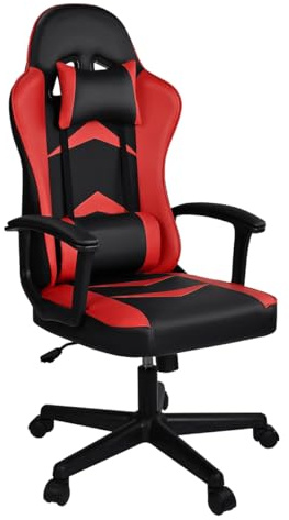 Silla Gaming Ergonómica Reclinable con Cojín Lumbar y Cervical | Respaldo Alto Acolchado | Altura ajustable | Ruedas Giratorias 360° y Reposabrazos | Ideal Ordenador, Oficina, Videojuego o Escritorio