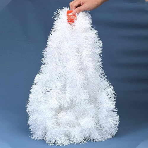 6M Christmas Tinsel Garland, White Tinsel Christmas Decorations, Chunky Metallic Shiny Garland Xmas Tree Hanging Decorations for Xmas Holiday Indoor Outdoor Party Decor