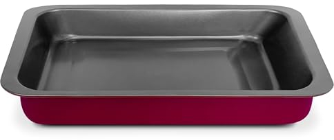 TIENDA EURASIA – Bandeja para Horno, Rectangular, de Acero con Recubrimiento Antiadherente, Color Burdeos, de Distintos Tamaños, para Hornear y Asar hasta 250º C (C/Alas 36x25x5,5 cm)