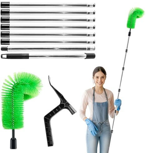 2 in 1 Gutter Cleaning Tools, 320CM Telescopic Gutter Cleaner with 8 Extendable Rods + Gutter Brush + Leaf Shovel, Portable Roof Cleaning Tool for Cleaning Leaves and Debris Window Spider Web