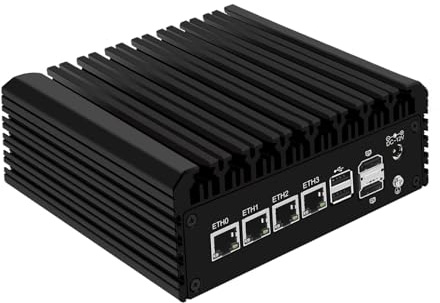 SJRC N150 Mini PC Barebone, Fanless Micro Firewall Hardware 4 x 2.5GbE i226V LAN, OPNsense Router PC for Office/Home, Dual M.2 NVMe slots, USB C, 4K Display (No RAM/SSD/System)