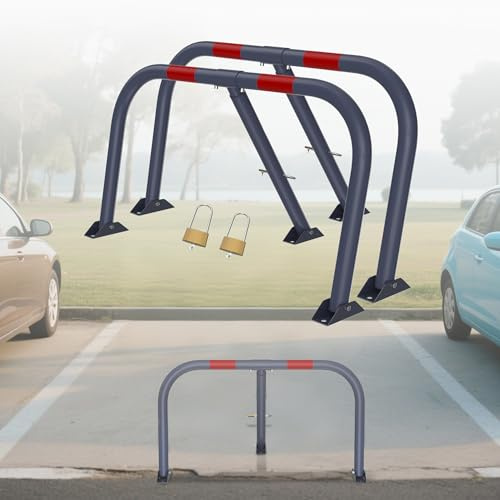 UISEBRT Parkeringsspärr hopfällbar av kallt galvaniserat stål, rör Ø 35 mm, 2,5 mm stålplatta, spärr parkeringsplats med lås och 3 nycklar, parkeringsstolpar för privata platser, 2 stycken i en