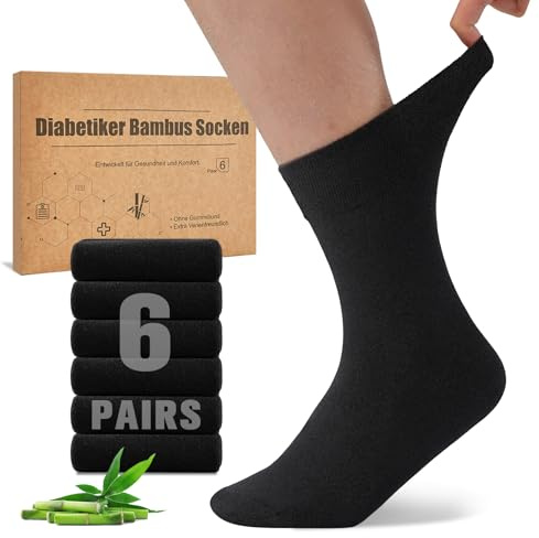 Niorasen Chaussettes Diabétiques en Bambou, 6 Paires de Chaussettes pour Diabétiques sans Elastique ＆ sans Couture, Chaussette en Bambou avec Bordure Confortable pour Homme et Femme