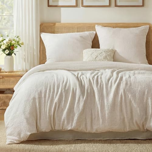 BEDSURE Ropa de cama de muselina de 200 x 220 cm, 3 piezas, 100% algodón, con 1 funda nórdica de 200 x 220 cm y 2 fundas de almohada de 80 x 80 cm, certificado Öko-Tex, ropa de cama de verano con