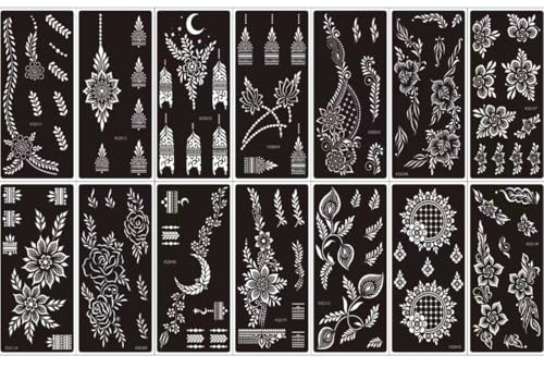 Xmasir Temporary Tattoos Stencils Kit, 14 Sheets Flower Tattoos Template