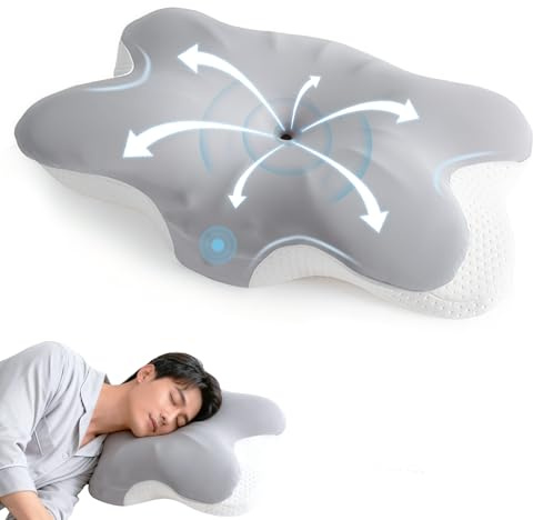 MFUSUL Almohada Cervicales y Cuello, Almohadas Ergonómica Memory Foam per Dormir de Lado, Boca Abajo y Boca Arriba, Almohada Antironquidos, Almohada Ortopédica, 64x41x10/14 cm