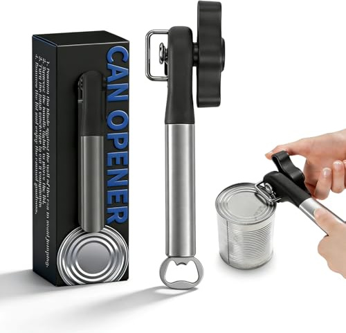 Abrelatas Manual y Abre Garrafas Multifunción 2 en 1 Abridor de Latas Abrelatas Profesional con Mango Antideslizante Can Opener Jar Opener Adapta a la Mayoría de las Latas Redondas y Cuadradas