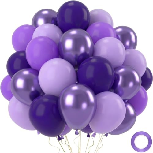 QIFU Palloncini Viola 50 Pezzi 12 Pollici Palloncini Elio Lattice Viola Scuro Lilla Palloncino Metallizzato Decorazioni Compleanno Per Bambina Baby Shower Laurea Battesimo Matrimonio Gender Reveal