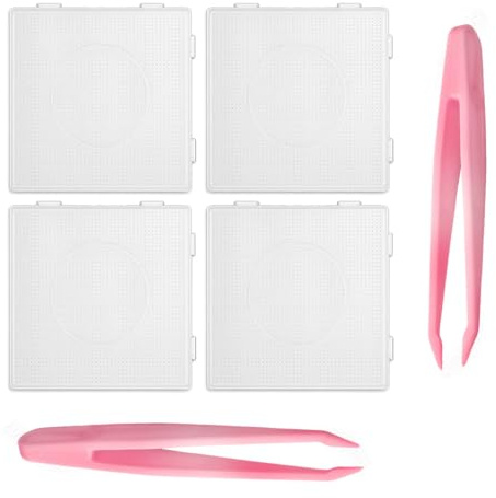 TBCDS 4 pièces Plaques de Perles de fer à Repasser, Carrées et Transparentes, Comprend 2 Pinces à épiler, Decorations DIY et Loisirs Créatifs (14,5 x 14,5 mm) (Transparent)