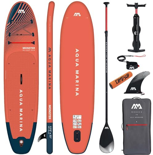 CampSup Aqua Marina Monster 12'0 - Planche de SUP gonflable polyvalente pour débutants - Kit complet de planche de stand up paddle - Édition limitée - Rouge