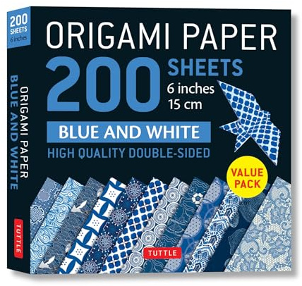 Origami Paper 200 sheets Blue and White Patterns 6 (15 cm): Double Sided Origami Sheets Printed with 12 Different Designs (Instructions for 6 Projects Included)