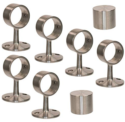 2 Endkappen und 6 Seilträger Edelstahl matt für 40mm Handlaufseil