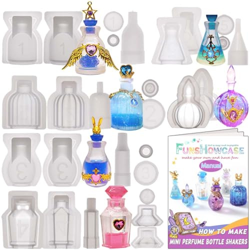 FUNSHOWCASE Pequeño contenedor de botella y tapón UV resina epoxi silicona molde de fundición de joyería 6 bandejas Set