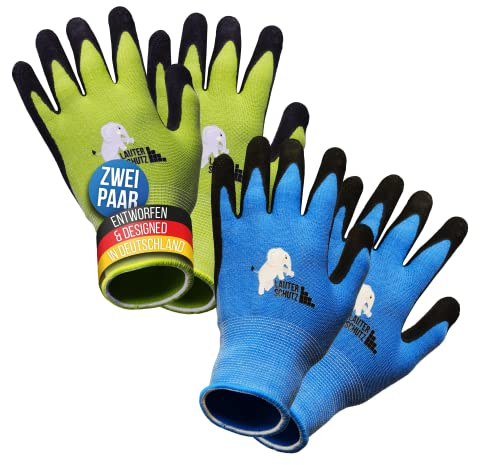 LAUTER SCHUTZ ® für Kinder: 2 Paar Arbeitshandschuhe (mit Handflächenbeschichtung) aus dehnbarem Gewebe, für Gartenarbeit und mehr (Größe L (8-12 Jahre))