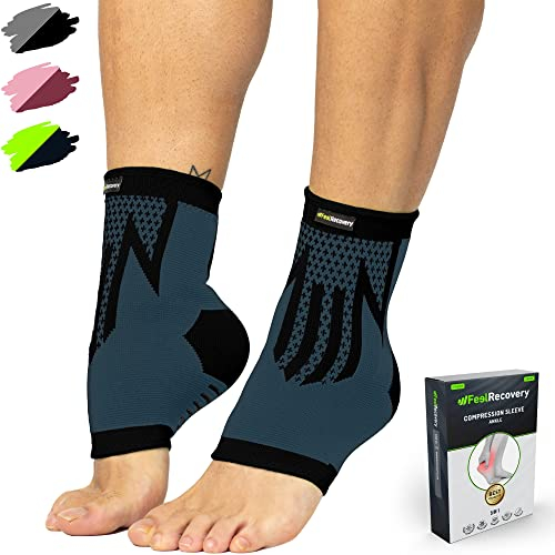 2 Pack Chevillères Homme & Femme - Manchon de Compression Cheville pour Running, Football, Basket & Sports - Chevillière Entorses, Fasciite Plantaire, Tendinite d'Achille - Respirant & Antidérapant