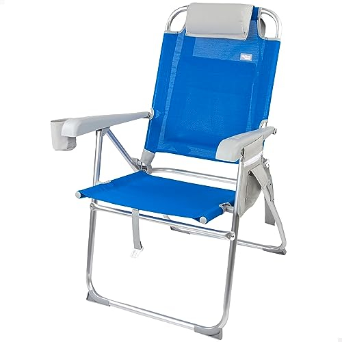 AKTIVE 62631 - Silla de playa plegable superresistente c/cojín, bolsa y bolsillo 47x63x99 cm, Azul