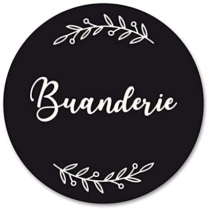 Plaque de Porte Autocollante PVC Gravé Noir Blanc Ronde. Décoration de Porte toilettes, buanderie, chambre...