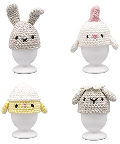 HardiCraft Häkelset Amigurumi Eierwärmer Set 4-TLG mit Baumwollgarn und Füllmaterial, ca. 7cm, HC-40MB108