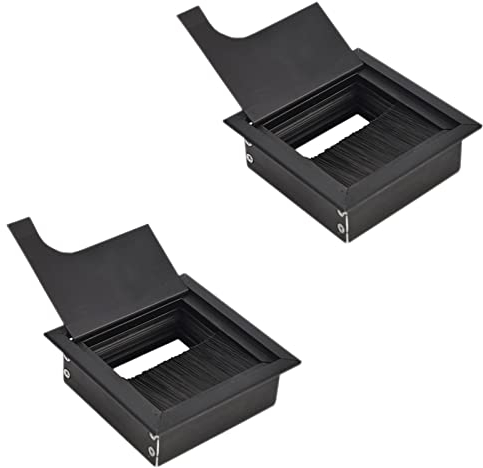 2 Stück Kabeldurchlass, Kabeldurchführung Schreibtisch, Eckig Kabeldurchlass Schreibtisch, Kabeldurchführung, mit Bürstendichtung, für Schreibtisch, Computertisch (Schwarz)