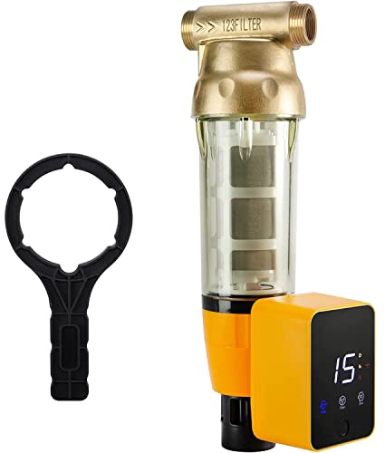 iSpring WSP50ARB Rückspülfilter Wasserfilter Filter, Wiederverwendbarer Spin-Down-Sedimentwasserfilter, Vorfilter für Brunnenwasserschlauch mit Touchscreen-Automatik-Spülmodul, 50 Mikron