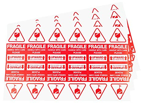 PACK4YA Upward Lot de 240 autocollants fragiles 50 x 90 mm avec poignée adhésive forte avec attention Étiquettes d'avertissement pour colis d'expédition, article fragile, ne pas empiler ou tomber
