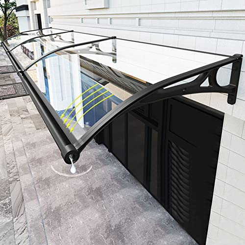 Vordach für Haustür mit Großem Waschbecken aus Aluminiumlegierung,Haustürvordach Fenstermarkise,Polycarbonat Rundbogenvordach,Beidseitiger Abfluss,für Balkon-Traufe-Garten (120x320cm/47 x126)