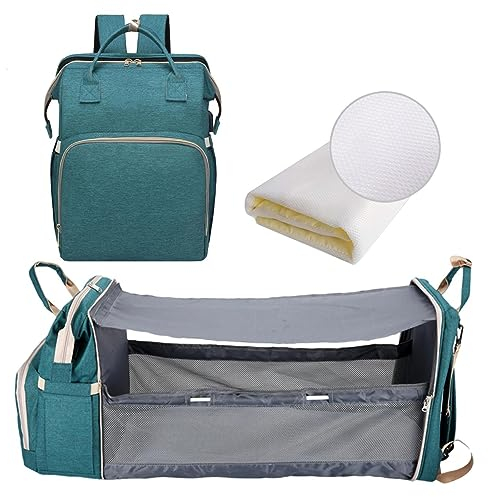 ALIEDA Mit Bett Wickelrucksack Mit Bettfunktion, Wickelrucksack Mit Bettfunktion Babytasche Für Unterwegs Multifunktions Reiserucksack Baby Wickeltaschen Neugeborenen Essentials,Green