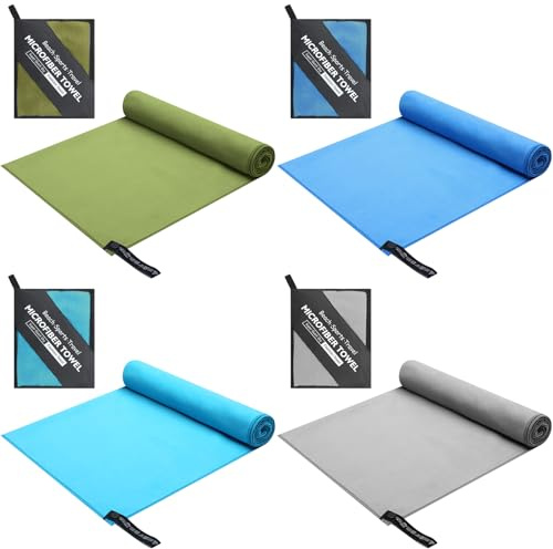 VitalCozy 4 Pcs Quick Dry Camping Towel 48 x 24 Microfiber Travel Swimming Lightweight Towel Absorbent Fast Drying Set for Beach Yoga Sports Swimming Pool Backpacking Workout, 4 Colors