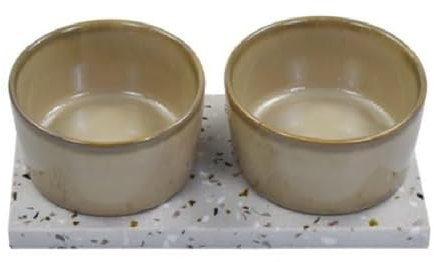 Lesser & Pavey Terrazzo Snack Bowl with Serving Platter for Serving Dishes | Premium Snack Soup Bowl with Round Square and Rectangle Terrazzo Base | Serving Bowls in Set of 2 - Elements