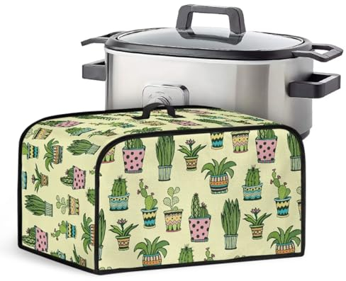 Xoenoiee Cactus Pattern Slow Cooker Cover Compatible with Crock Pot 6-8 qt Slow Cooker, Crock Pot Cover Dust Cover with Handle and Mesh Pocket