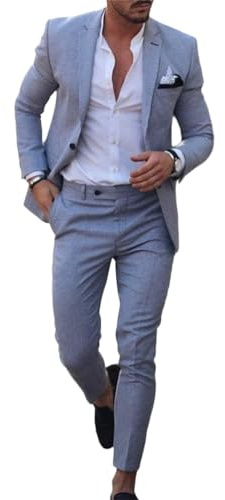 Oanviso Abito da Uomo 2 Pezzi Abito da Lavoro Monopetto e Pantaloni Due Pezzi Set Abito a Maniche Lunghe in Tinta Unita Casual Business Sets Abito Completo alla Moda e Versatile A Blu Chiaro M