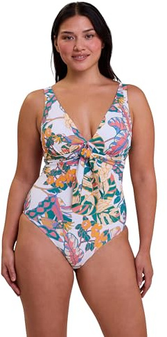 Sans Complexe - Modèle Fidji - Maillot de Bain Une pièce - Femme - 50/52 - Imprimé Exotique Blanc