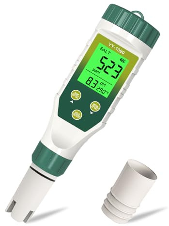 Yewhick pH Meter for Water Hydroponics, 5-in-1 pH TDS EC Salt Tester for Water Nutrient Solution, Simultaneous Display of pH EC Temp for DWC Reservoir Tank, Aeroponic Garden, Growing System