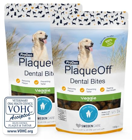 ProDen PlaqueOff Powder for Dogs & Cats, Tartar & Bad Breath Remover with 100% Natural Teeth Plaque Remover (Large Dog Bites - Bundle)
