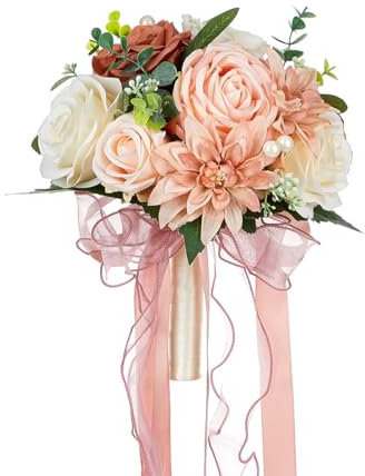 CYANLUX Bouquets de mariage pour mariée, demoiselle d'honneur, roses artificielles blanches champagne, fleurs pour mariage, Saint-Valentin, église, décoration d'intérieur (rose)
