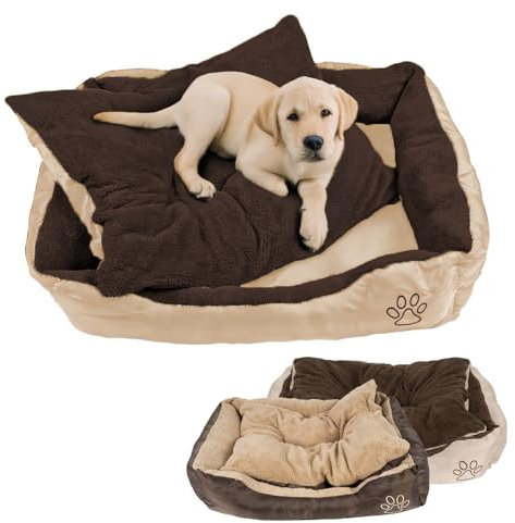 Petnic Murago Hundebett ca. 75x58x19 cm mit herausnehmbarem Kissen - Braun - waschbar flauschig für mittelgroße Hunde Hundekissen eckig ca. 75x60 cm beige Plüsch