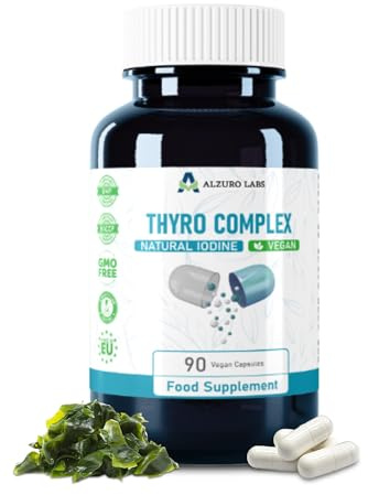 Alzuro Labs Thyro Complex | 90 Cápsulas Veganas | Yodo, Selenio, Zinc y L-Tirosina | Suministro para 3 Meses | GMP & Probado por Laboratorio Independiente