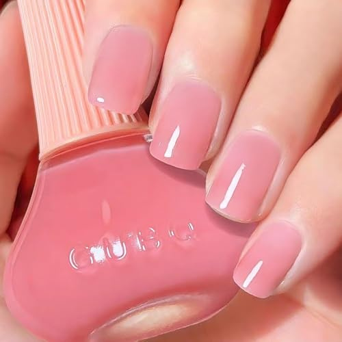 Jelly Rosa snabbtorkande enfärgad nagellack, snabbtorkande glitter nagelpolering för gör-det-själv nageldesign, glansig långvarig skimrande giftfri vattenbaserat nagellack, utan UV-lampa (beigerrosa)