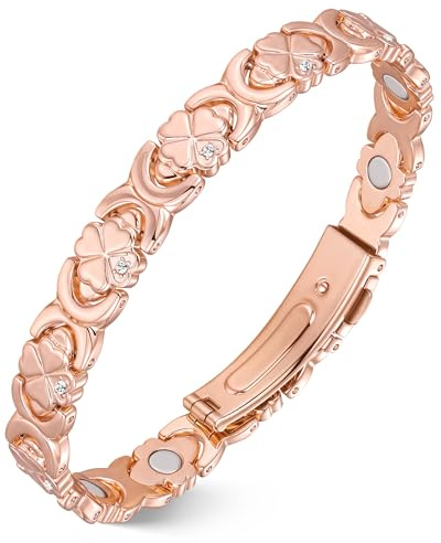 Jeracol Pulseras de cobre para mujer, pulsera magnética con 4 imanes cada eslabón y cristales de corte circular, 99% cobre puro, regalo de joyería, 22 centimeters, Cobre