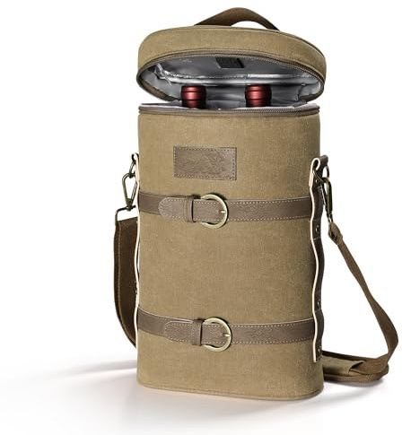 Kato Tirrinia Borsa termica isolata per 2 bottiglie - Borsa frigo per vino e birra, borsa per bevande con manico e tracolla, borsa per bottiglie regalo per gli amanti del vino per picnic e feste