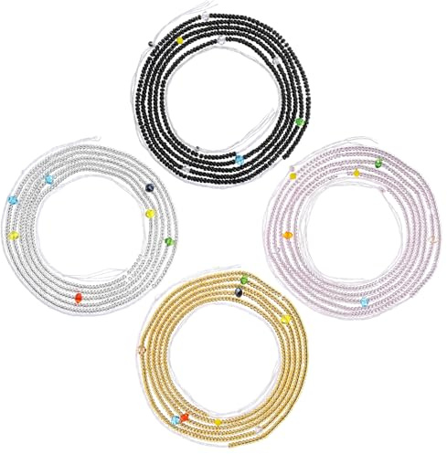 Hadnves 4 PCS 50” Handmade African Waist Beads for Women Plus Size Layered Body Jewelry Accessories Non-Stretching Belly Chain (Tie-on)