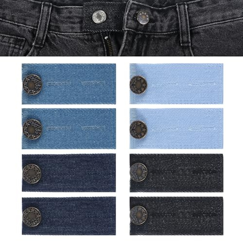 Elegaperma 8 stycken knappförlängning för byxor, byxförlängning knapp, elastisk midjeförlängning för byxor, jeans, kjolar, mammabyxor, 4 färger/7,5 × 3,5 cm