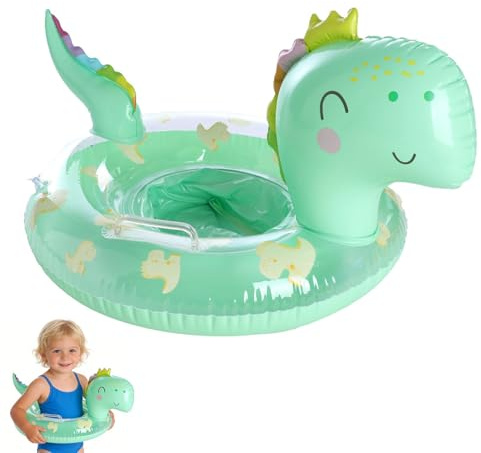 Falafoty Flotador Bebé, Anillo de Natación Inflable con Asiento y Asa, Unicornio Flotador Niños Piscina, Chaleco Flotador Bebe Accesorios para Piscina, Juguetes Acuáticos para Playa en Verano (Verde)