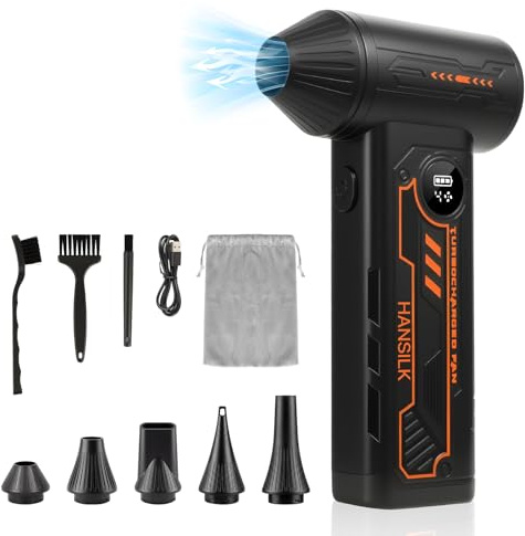 HANSILK Soffiatore ad Aria Compressa Elettrico - 150000 RPM con 4 Velocità Regolabili e Display LED, Batteria Ricaricabile Senza Fili, Rimuovi Polvere per PC Tastiera Auto Casa Ufficio