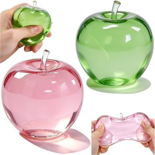 DONGTATA Lot de 2 balles anti-stress en forme de pomme - Jouets sensoriels doux pour soulager le stress et l'anxiété - Pour enfants et adultes - Vert et rose